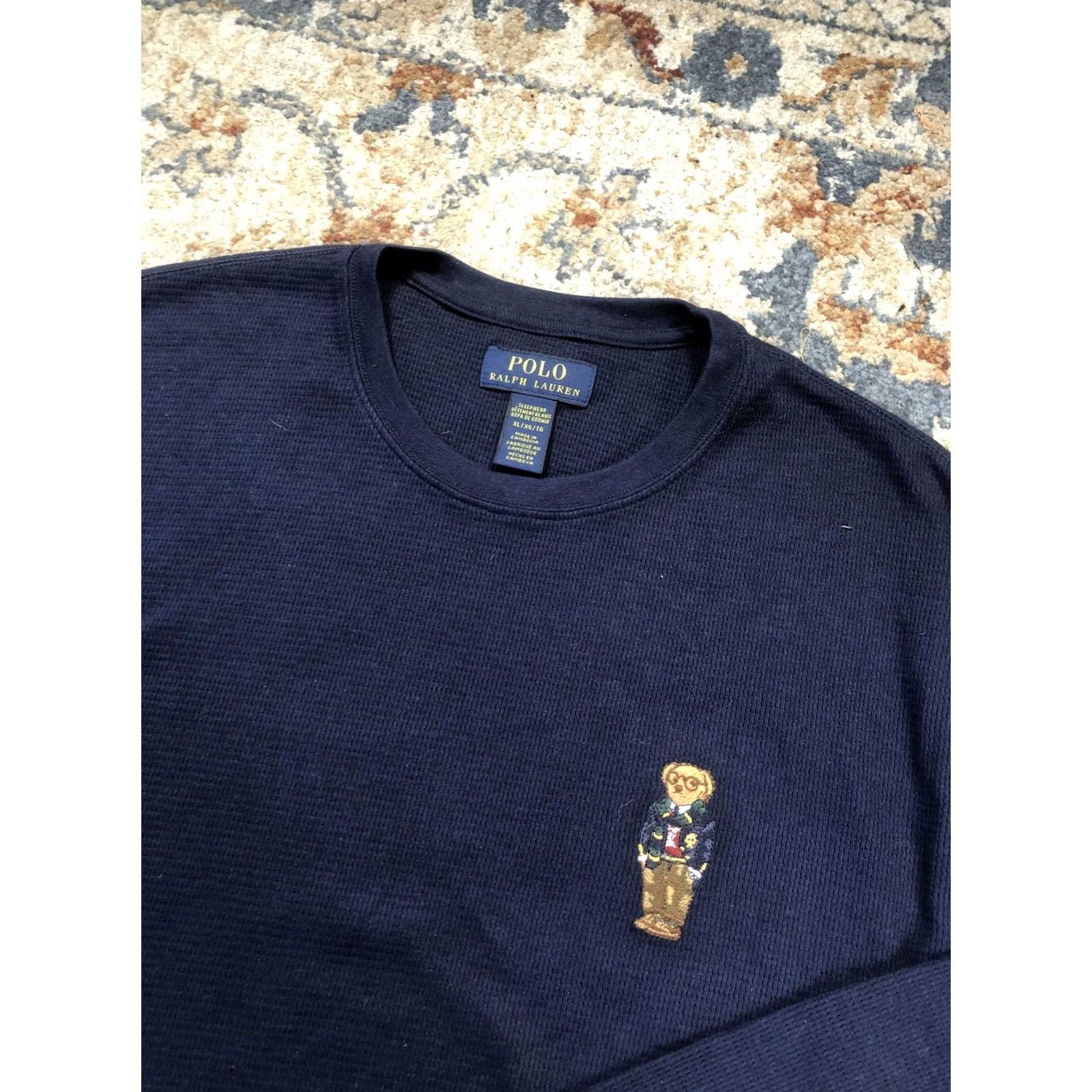 Polo Ralph Lauren Polo Ralph Lauren Sleepwear Shirt Mens XL Blue Waffle Polo Bear Long Sleeve Top Size US XL / EU 56 / 4 - 7 Thumbnail