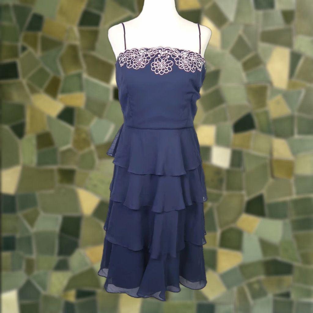 Vintage VINTAGE Y2K navy blue tiered ruffle skirt party dress 6P Mini Bohemian Size 28" / US 6 / IT 42 - 1 Thumbnail