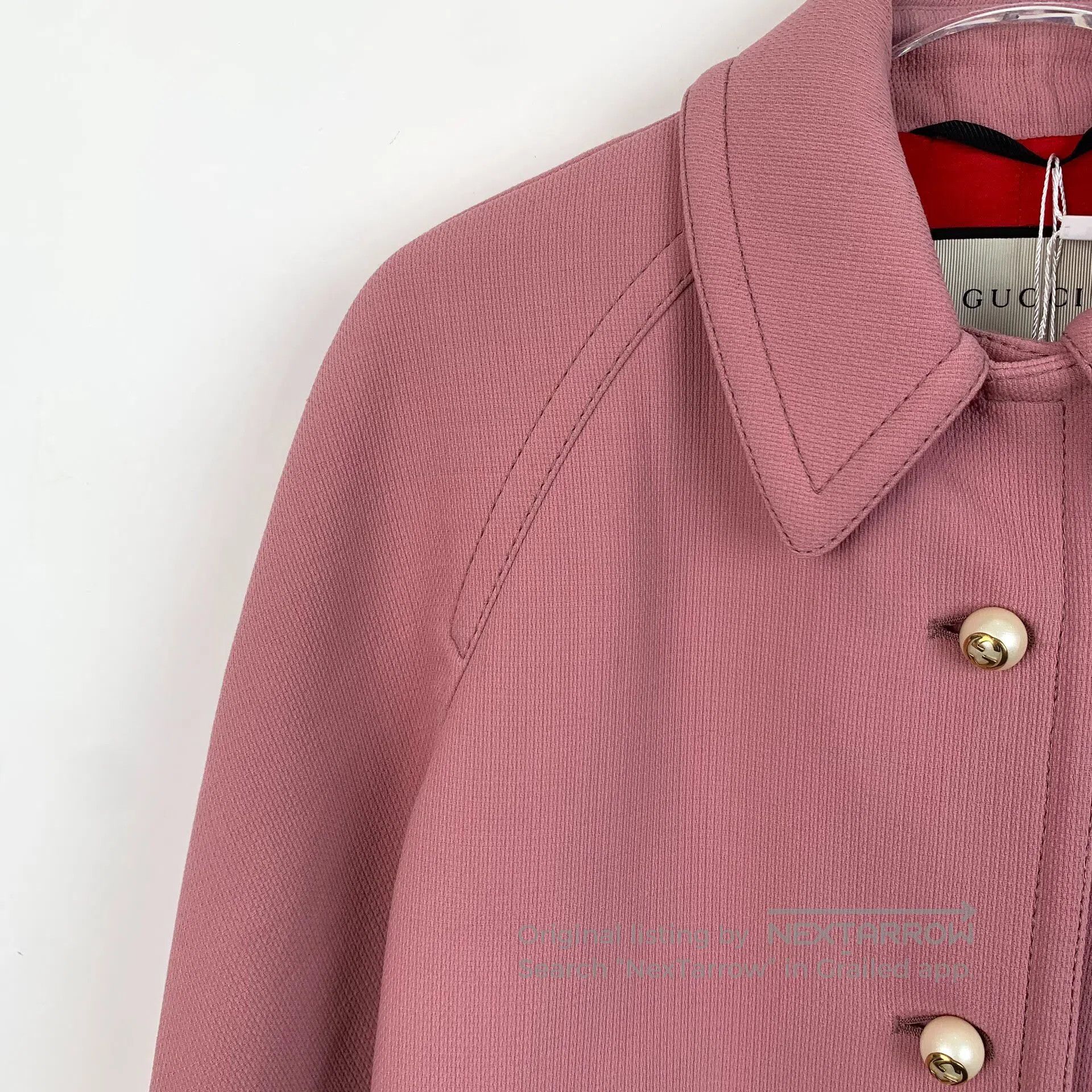 Gucci Guicci Pink Wool Lapel Pearl Button Decorated Coat| Size XS / US 0-2 / IT 36-38 - 3 Thumbnail