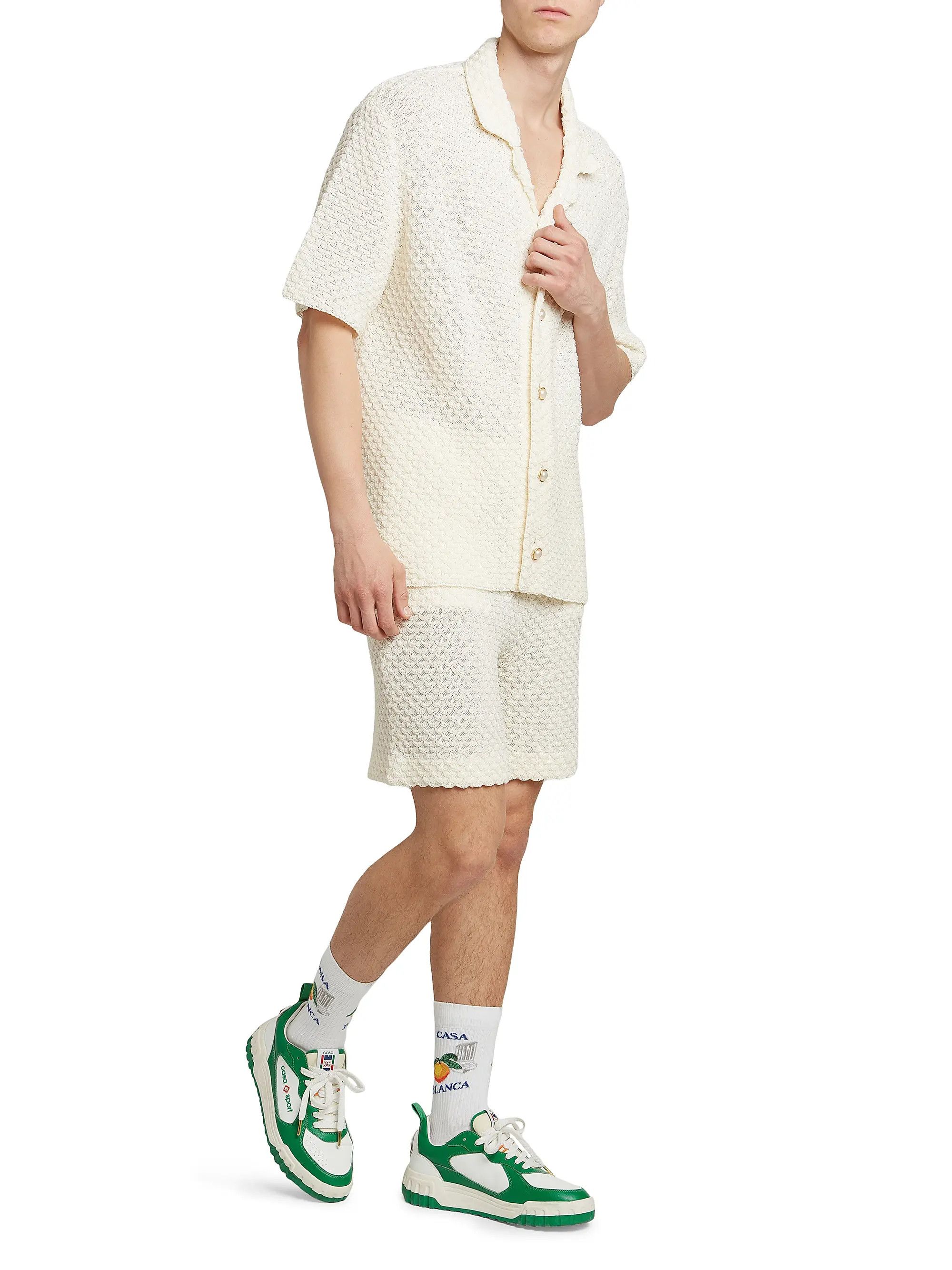 Casablanca os11x1025 Textured Cotton Drawstring Shorts in White Size US 30 / EU 46 - 2 Thumbnail