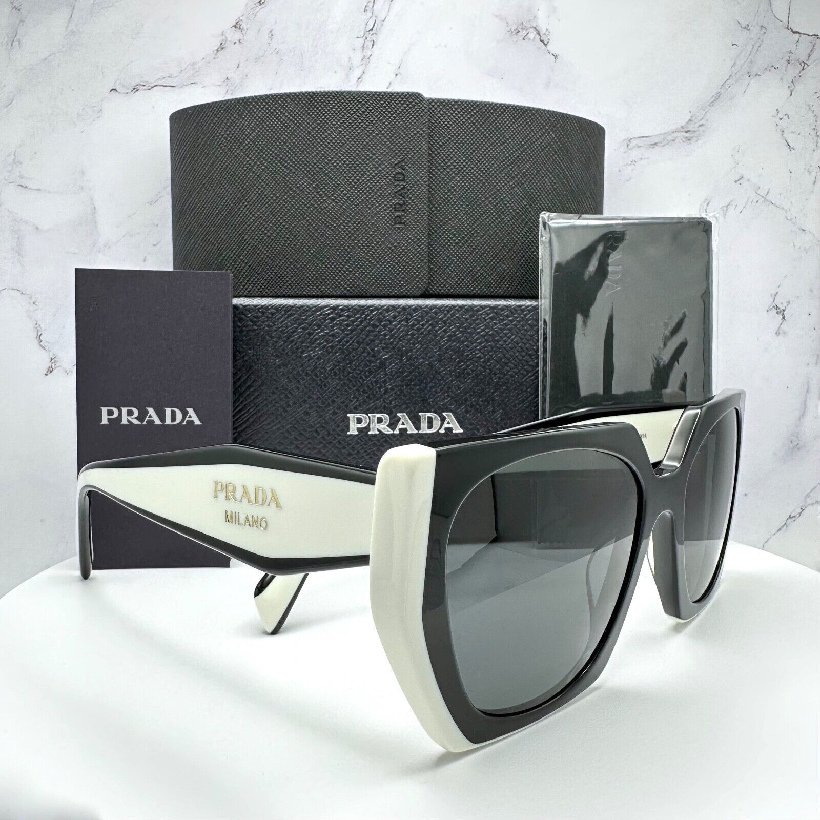 New Prada Sunglasses Womens Black White Symbole Logo