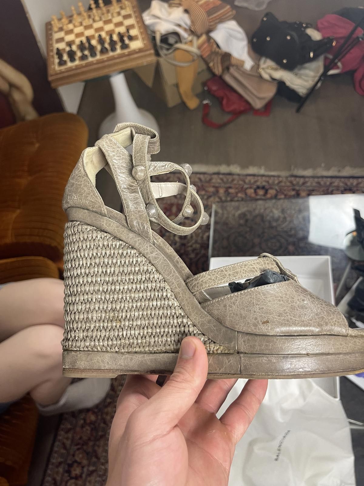 Balenciaga Balenciaga - 37 Beige Wedge Espadrille Sandals Size US 7.5 / IT 37.5 - 5 Thumbnail