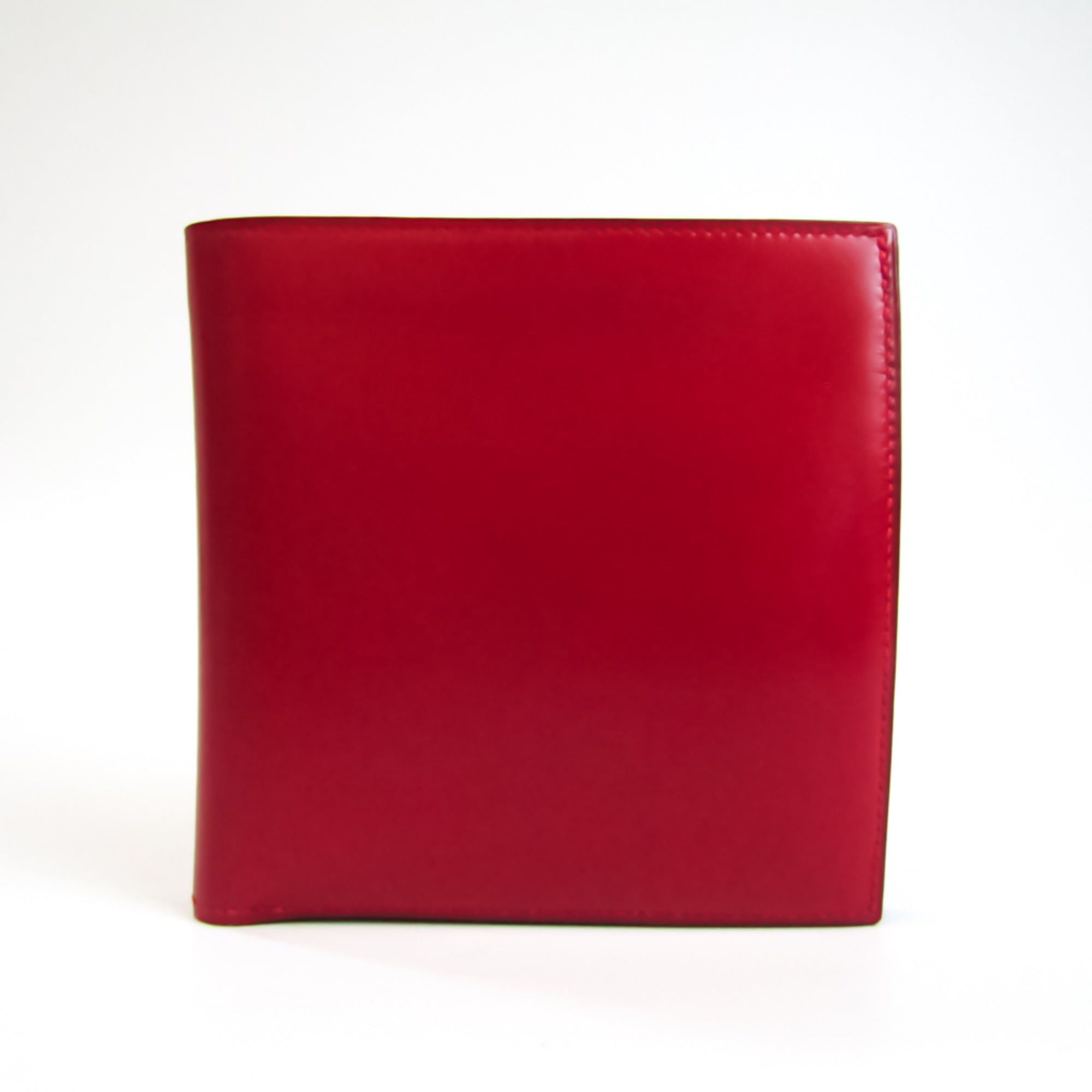 image of Hermes Unisex Box Calf Leather Bill Wallet [Bi-Fold] Red Color in Black, Women's