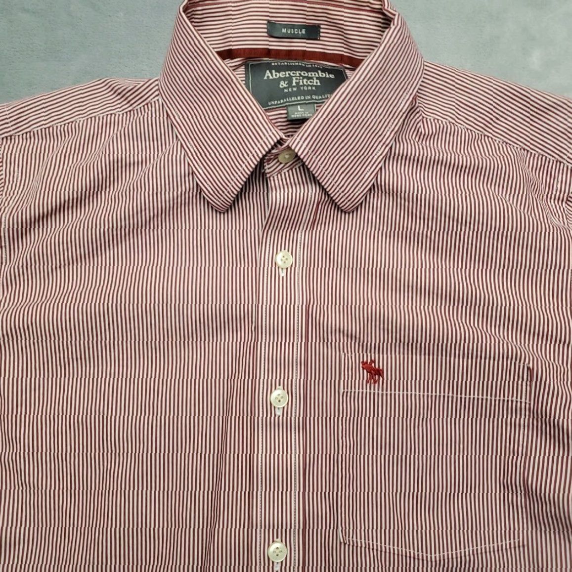 Abercrombie & Fitch VINTAGE Abercrombie & Fitch Shirt Mens Large Red White Striped Muscle Fit Button Down Size US L / EU 52-54 / 3 - 3 Thumbnail