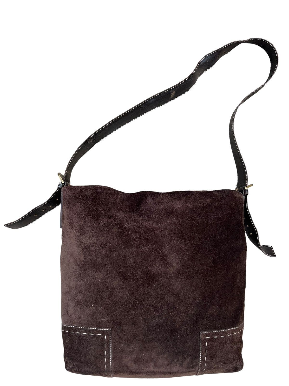 Leather × Vintage Vintage MaxMara Brown Suede Leather Large Shoulder Bag Size ONE SIZE - 3 Thumbnail