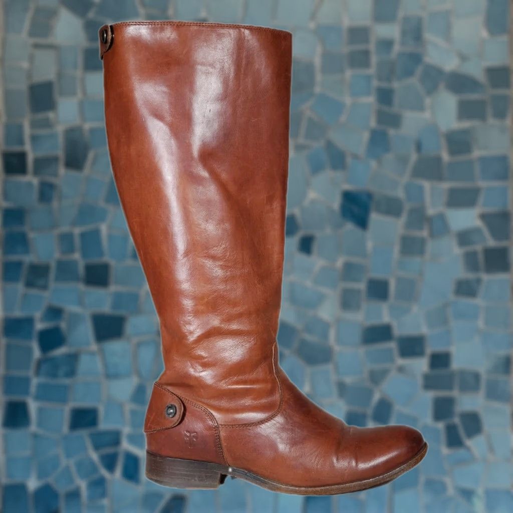 Frye FRYE Melissa Button Back Zip Knee High Riding Boot 76431 Cognac Brown Leather Wide Calf Women 7 B Size US 7 / IT 37 - 1 Thumbnail