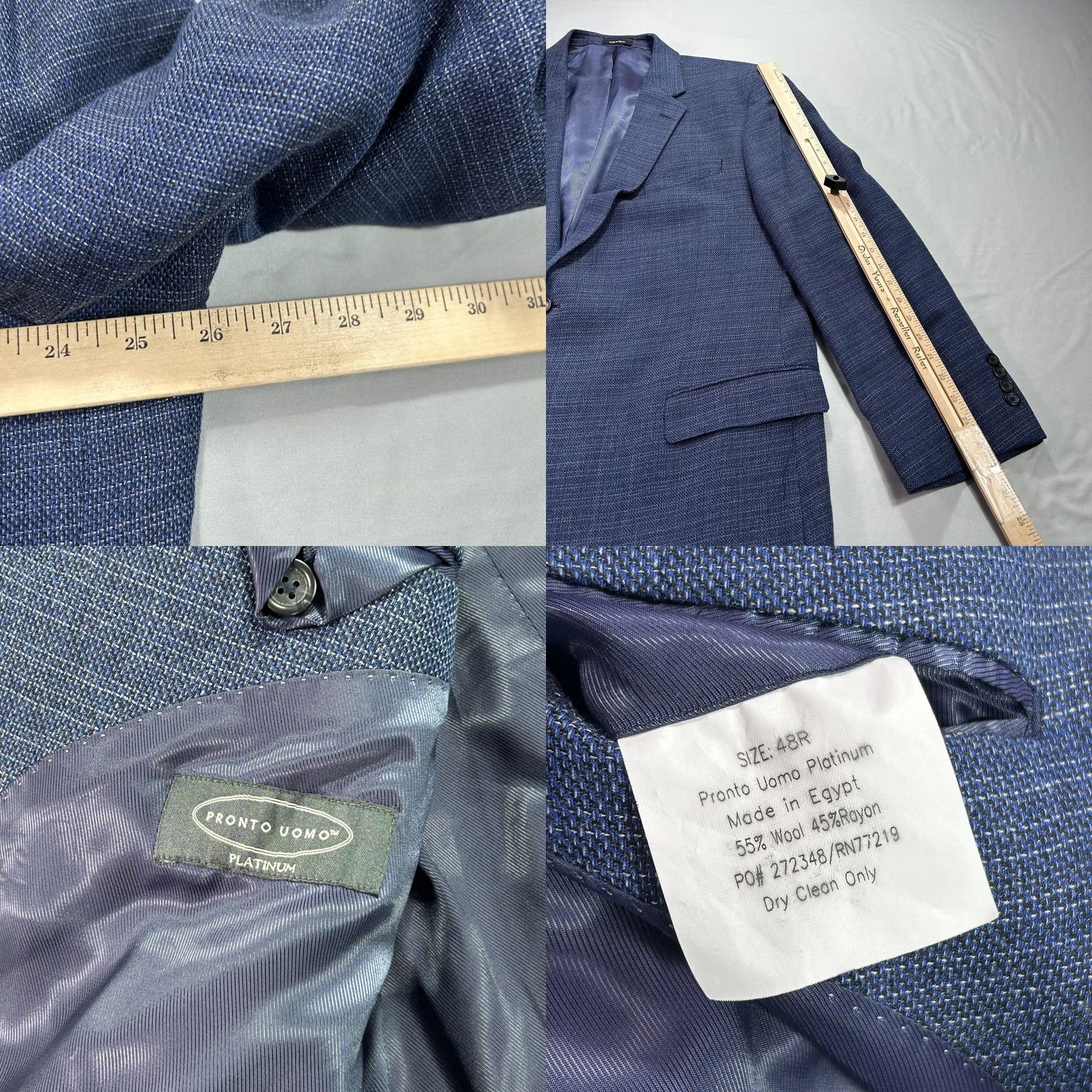 Pronto Uomo Pronto Uomo Blazer Mens 48R Blue Platinum Wool Rayon Sport Coat Suit Jacket 2 Piece Classic Business Formal Two-Button Front Notch Lapel Size 48R - 8 Thumbnail