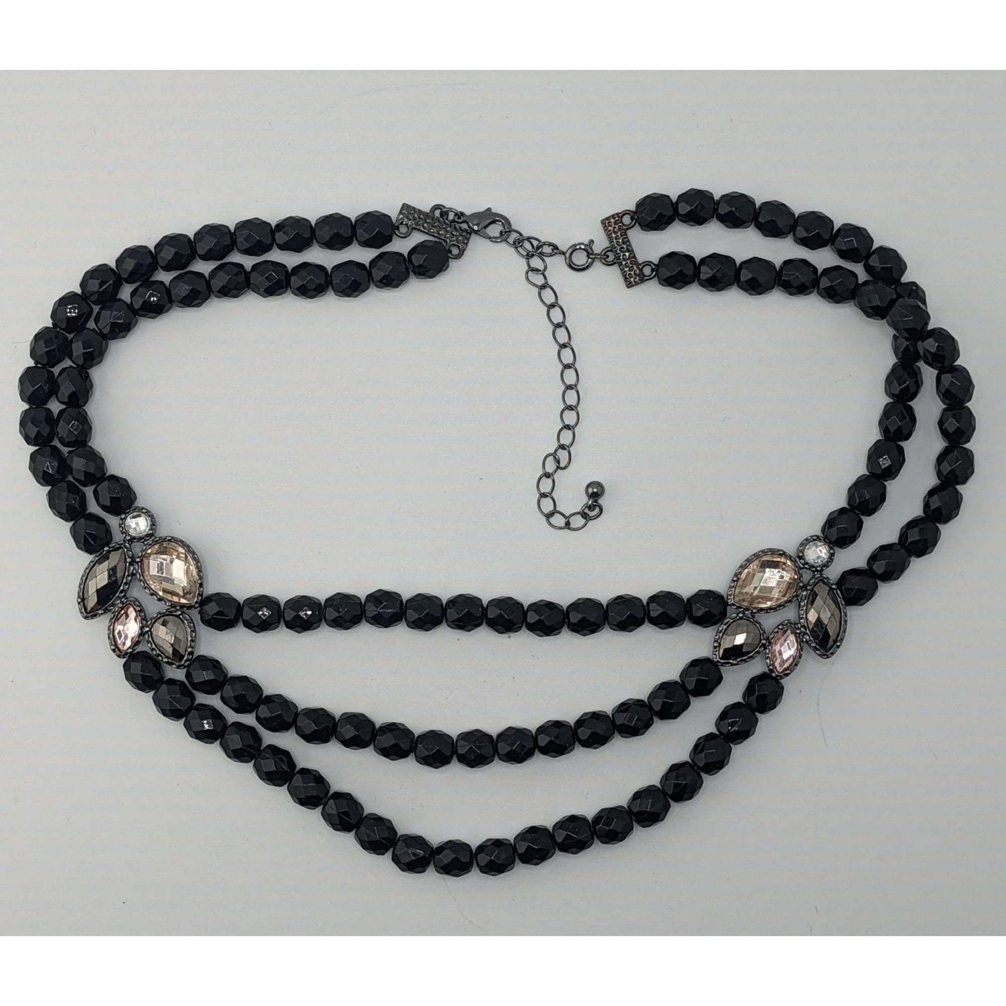 Other Glam Goth Black Triple-Strand Beaded Necklace With Crystal A Size ONE SIZE - 2 Thumbnail
