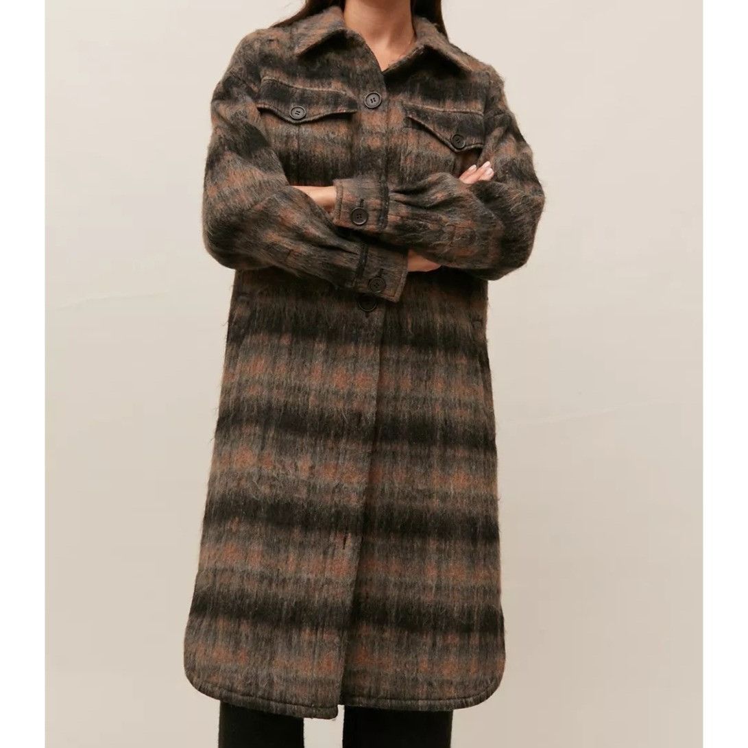 7 For All Mankind 7 For All Mankind Plaid Button Up Coat Pockets S Brown Black Size S / US 4 / IT 40 - 1 Thumbnail