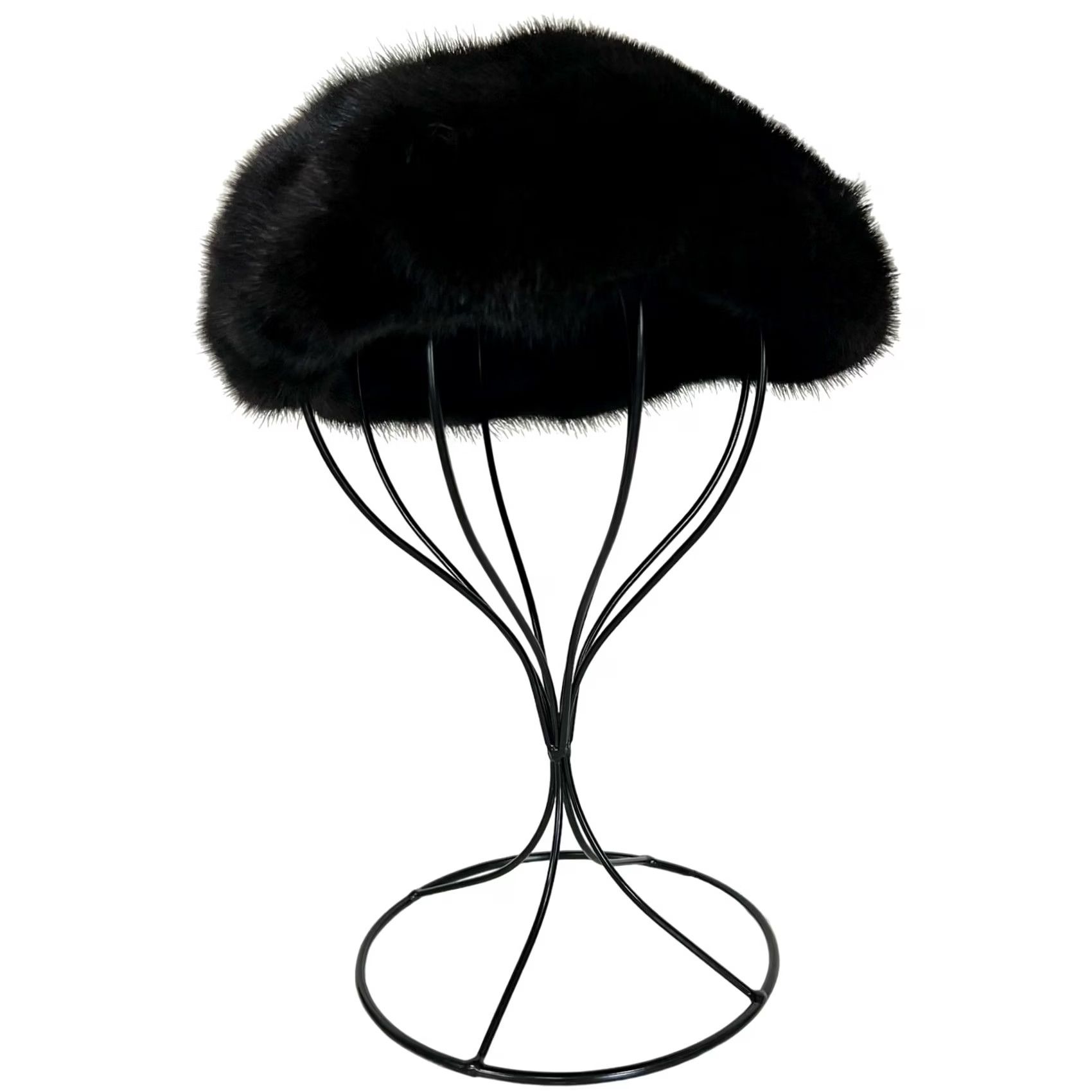 Walmart VINTAGE Almar Creation Fur Hat Women Black One Size Winter Women Black Fur Hat Vintage Size ONE SIZE - 4 Thumbnail