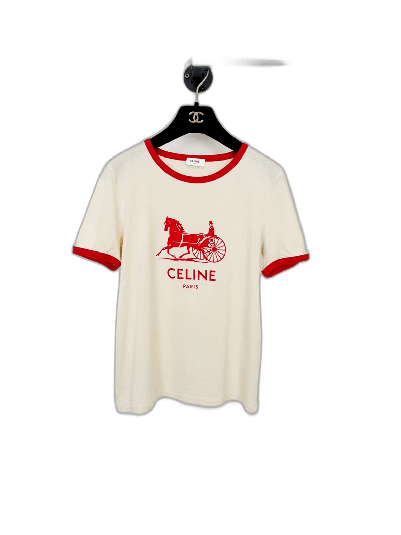 Celine Celine Short Sleeve Tee with Red Trim Size S / US 4 / IT 40 - 1 Thumbnail