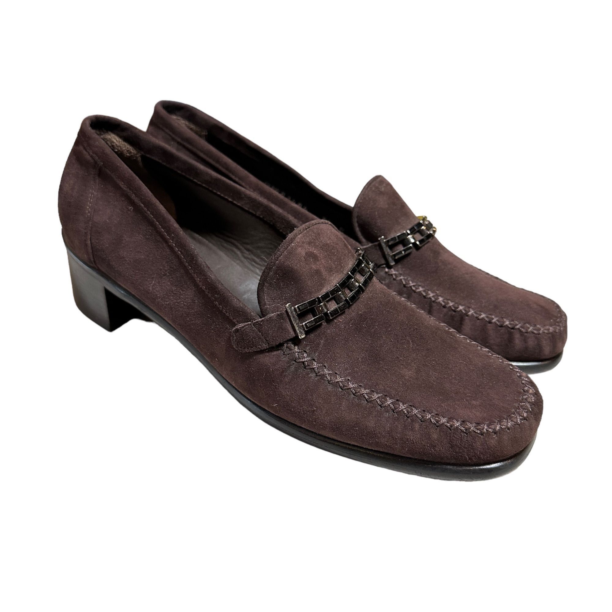 Stuart Weitzman Stuart Weitzman Brown Suede Chain Link Loafers Shoes Block H Size US 7 / IT 37 - 6 Thumbnail