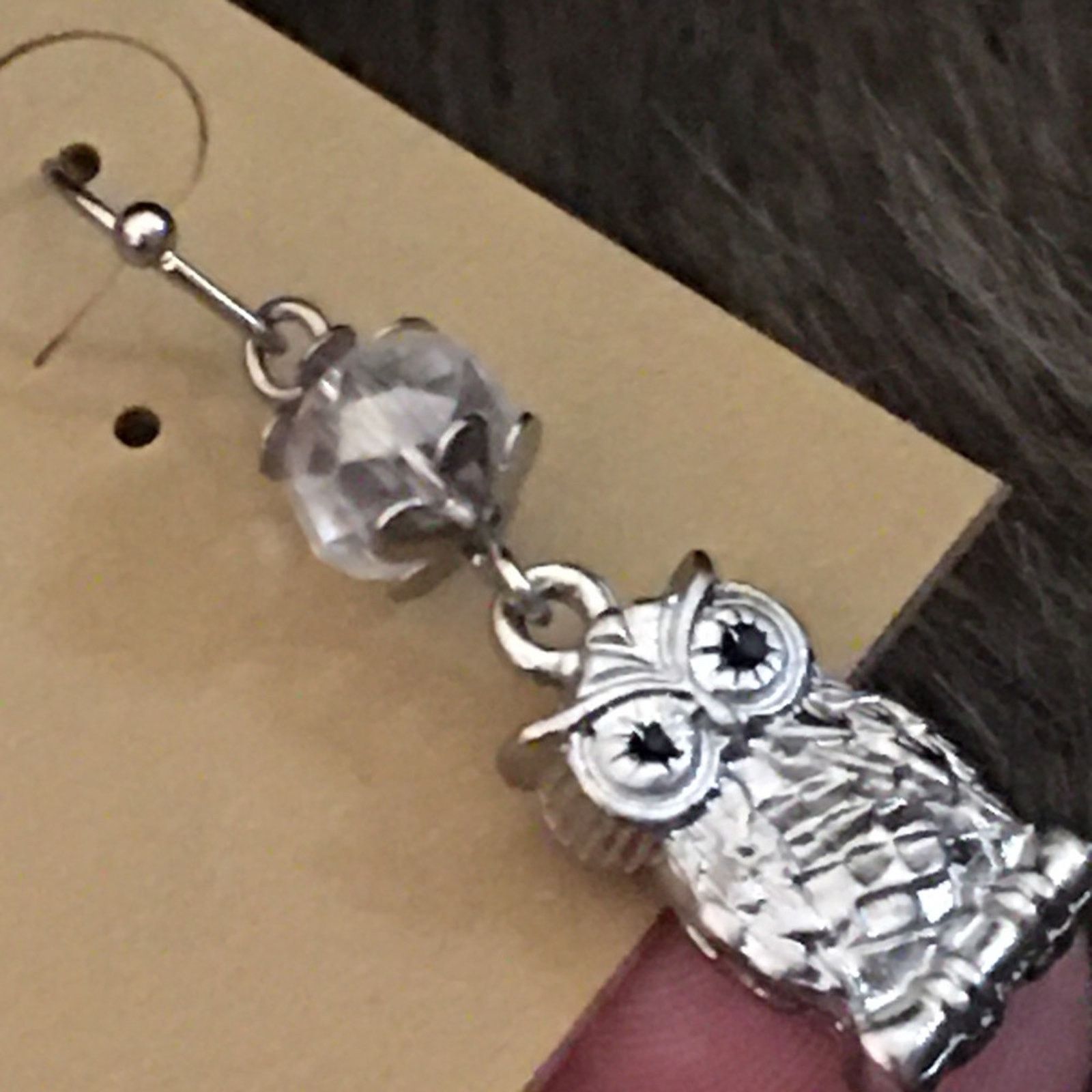 Jewelry Silver tone owl with faceted glass earrings Size ONE SIZE - 3 Thumbnail