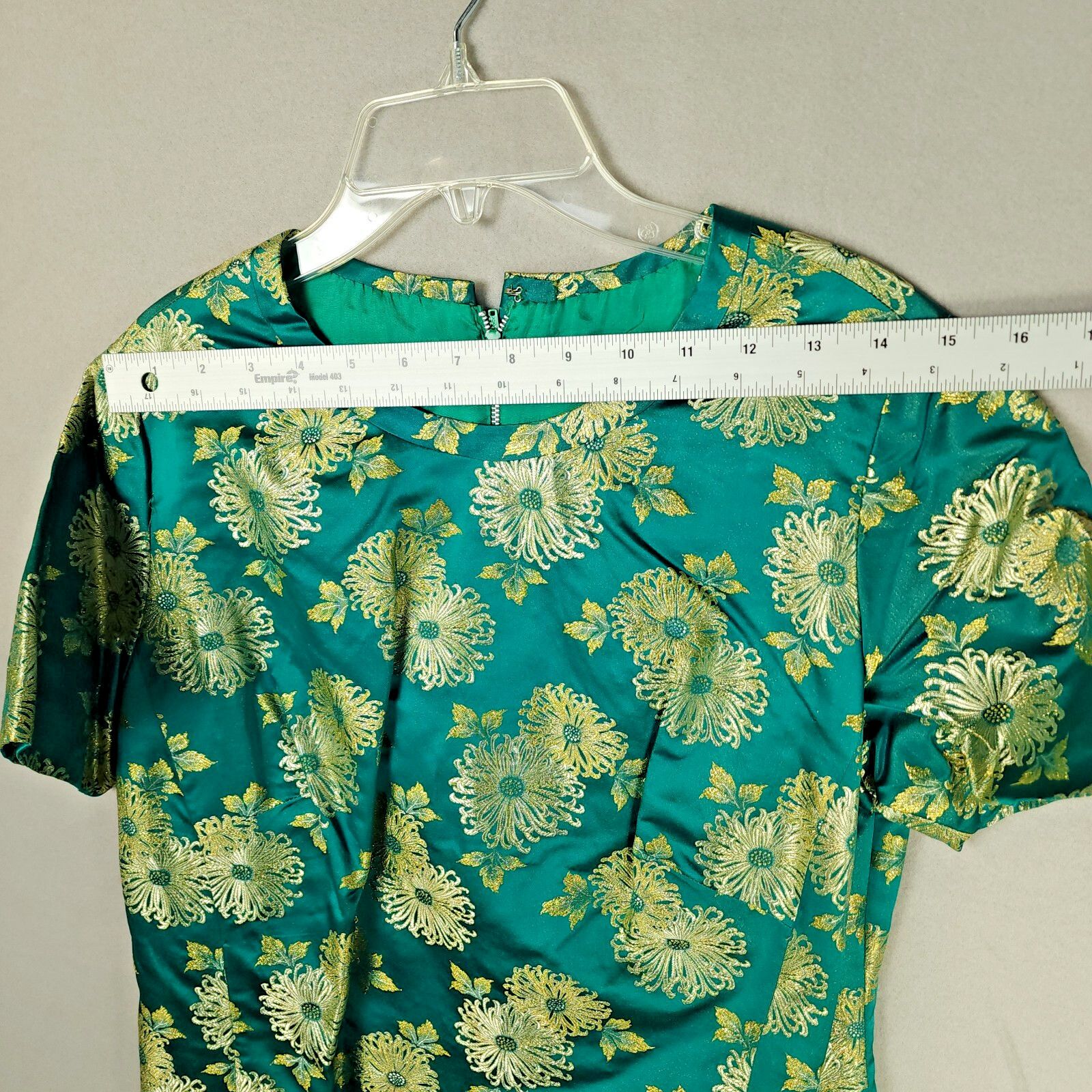 Vintage Ying Tai Ltd Green/Gold Chinese Floral Dress w/Jacket Size S / US 4 / IT 40 - 4 Thumbnail