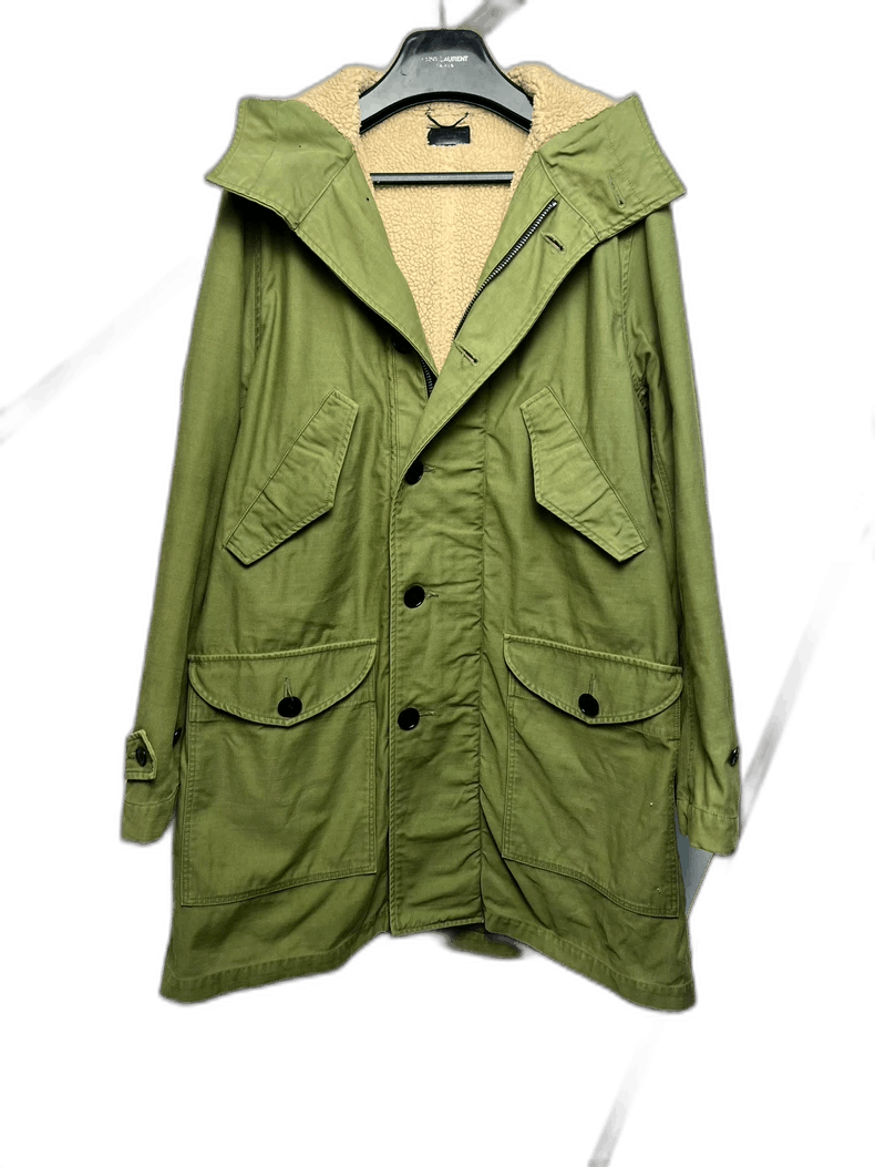Saint Laurent Paris Saint Laurent Green Hooded Coat with Shearling Size US M / EU 48-50 / 2 - 1 Thumbnail