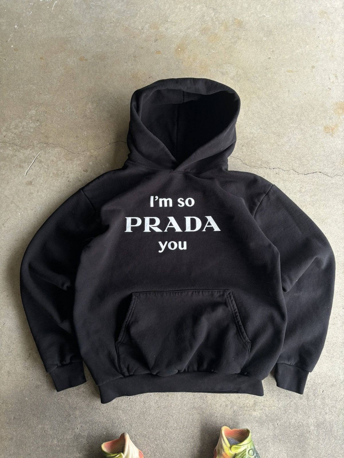 image of Archival Clothing x Vintage Crazy Chinatown Market Faded Im So Prada You Parody Hoodie in Black (Si