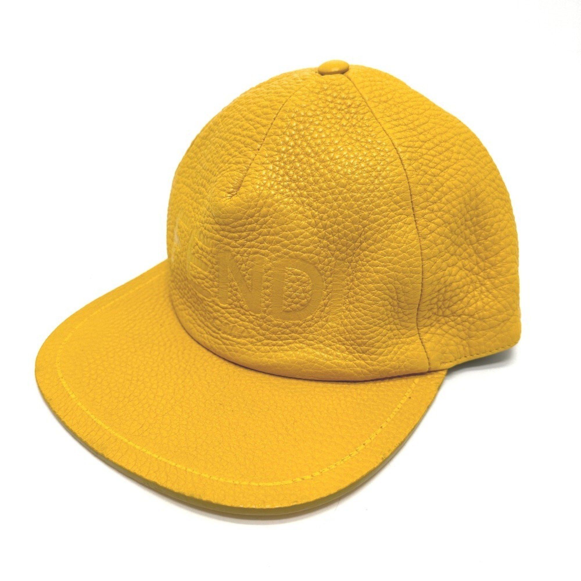 FENDI FXQ768 Cap Leather Men's Yellow