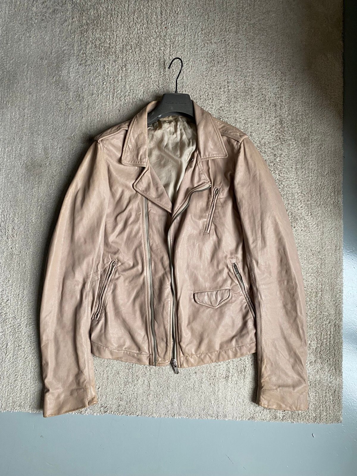 Pre-owned Rick Owens Stooges Leather Jacket M In Pearl Pink