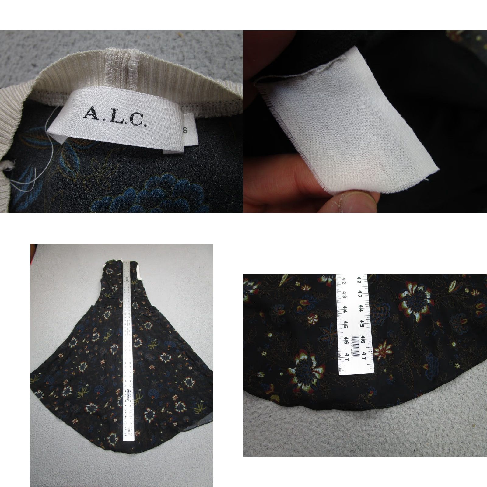 Vintage A.L.C. Dress Womens 6 Black Floral Maxi Sleeveless Cutout Smocked Waist Boho Size M / US 6-8 / IT 42-44 - 8 Thumbnail