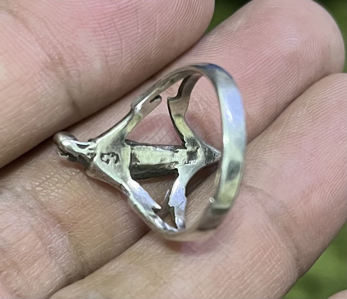 Jewelry × Vintage Rare Vintage Hanging Skeleton Silver Ring Size ONE SIZE - 6 Thumbnail