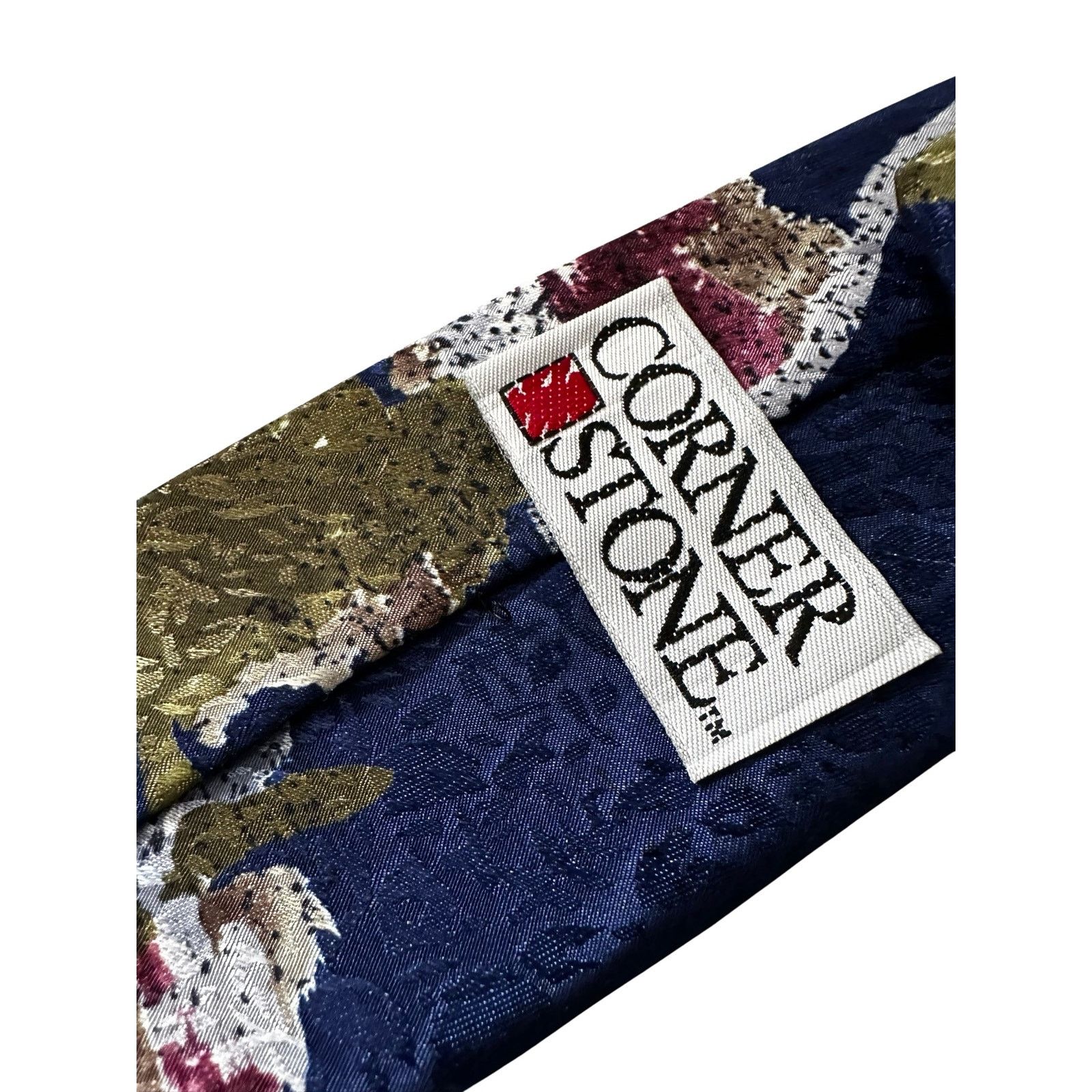 Vintage Vintage Cornerstone Navy Floral Silk Necktie Size ONE SIZE - 4 Thumbnail