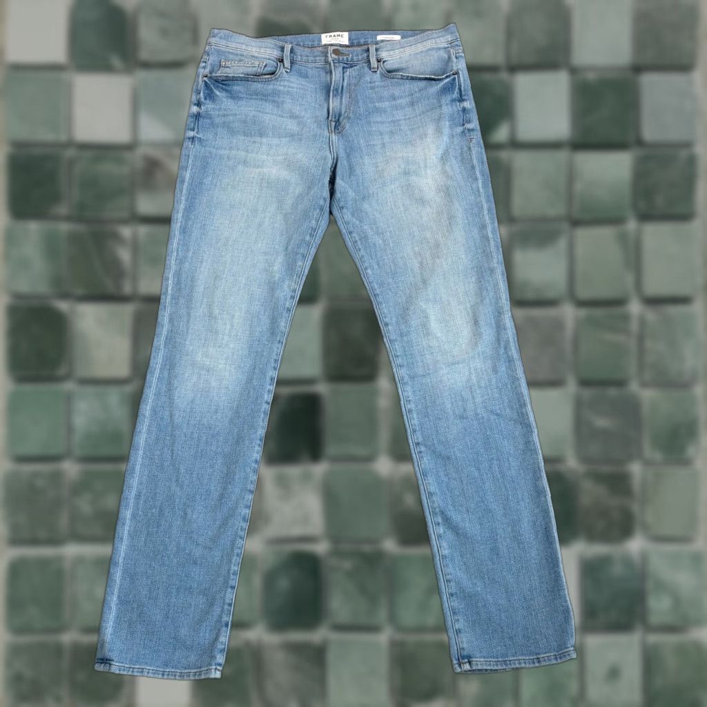 Frame FRAME L'Homme Slim Jeans Finn 36x34 Denim Male 36 Regular Blue 5-Pocket Button Zip Stretch Vintage No N/A Size US 36 / EU 52 - 1 Thumbnail