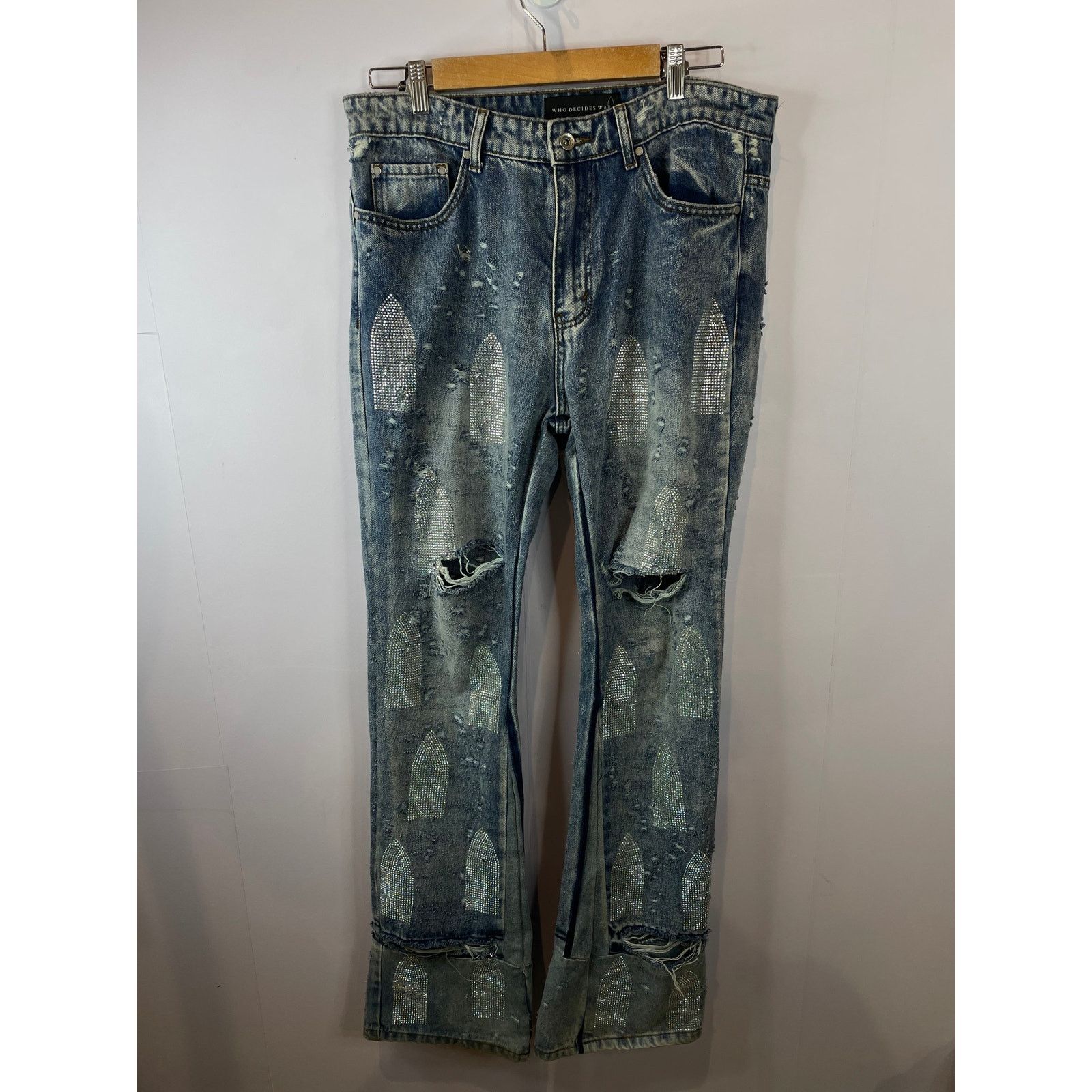 Who Decides War WDW Rhinestone Cemetery Blue Jeans Size US 32 / EU 48 - 1 Thumbnail