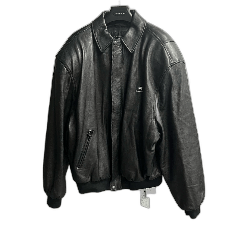 Balenciaga Black Logo Loose Leather Jacket by Balenciaga Size US L / EU 52-54 / 3 - 1 Thumbnail