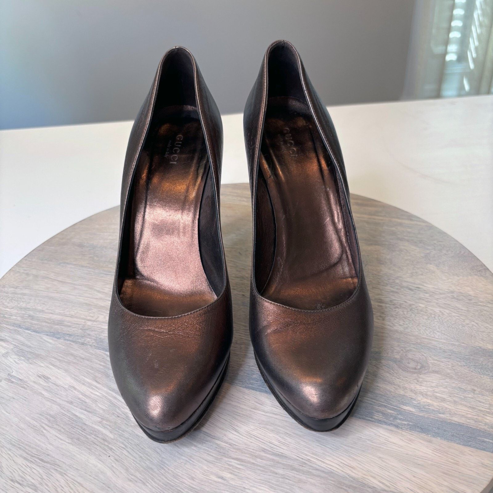 Gucci Gucci Metallic Bronze Leather Platform Heels US Size 8.5 B Size US 8.5 / IT 38.5 - 4 Thumbnail