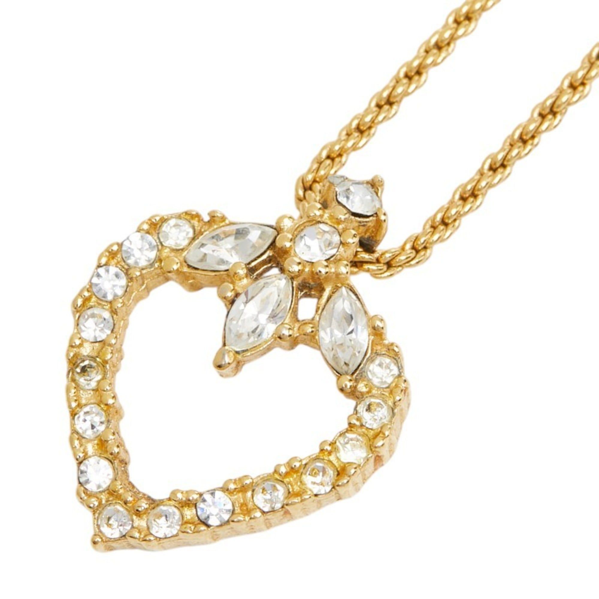 Dior Christian Dior Dior Heart Motif Necklace, Gold Plated Rhinestone, Women's Size ONE SIZE - 1 Thumbnail