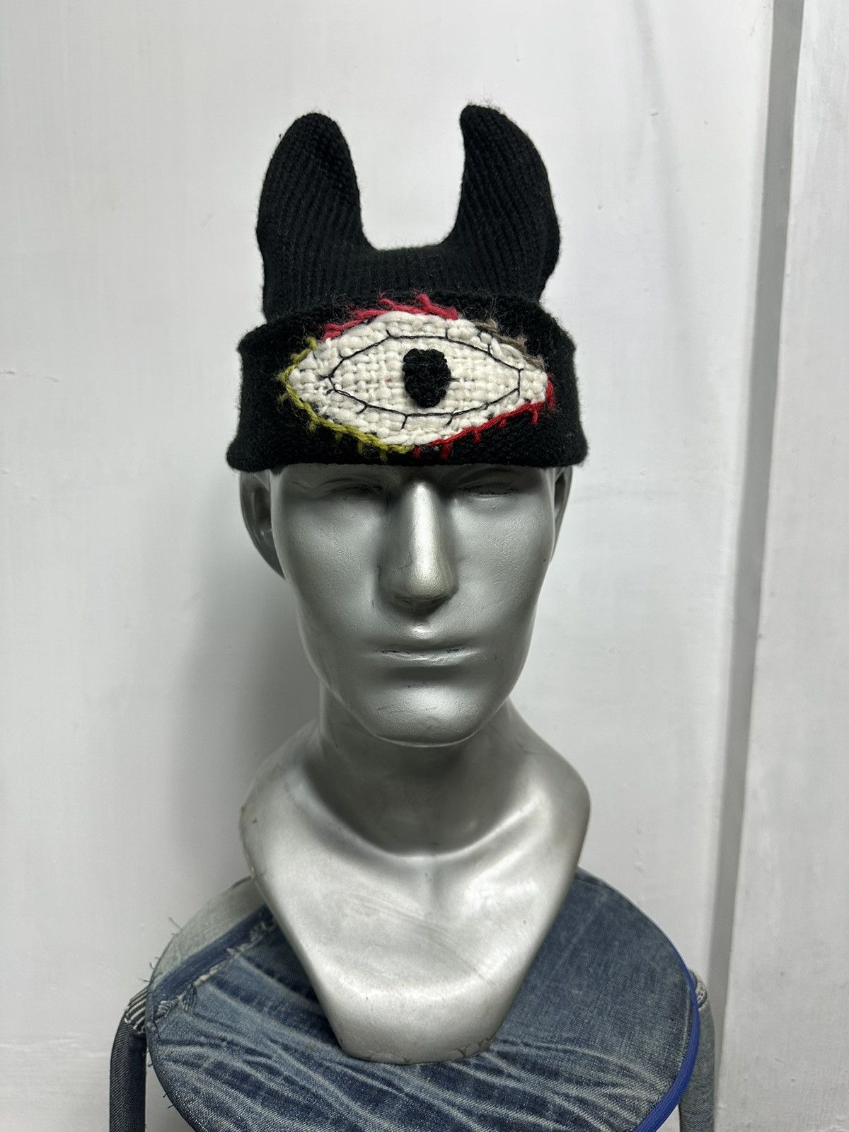 Handmade Custom Made Art Knitted Eye Devil Horn Beanie Hats Size ONE SIZE - 2 Thumbnail