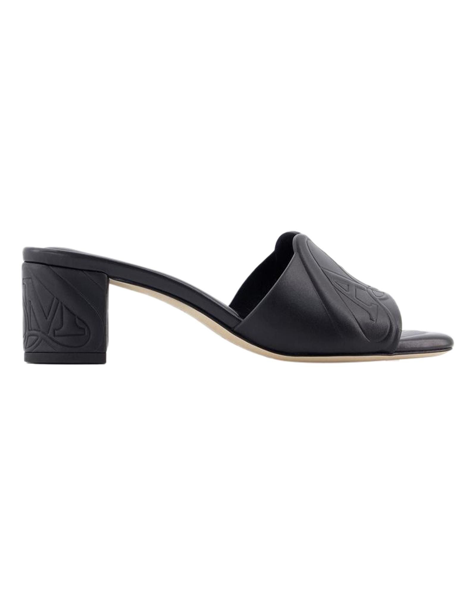 image of Alexander Mcqueen Black Leather Heel Shoesed Sandals, Women's (Size 5)