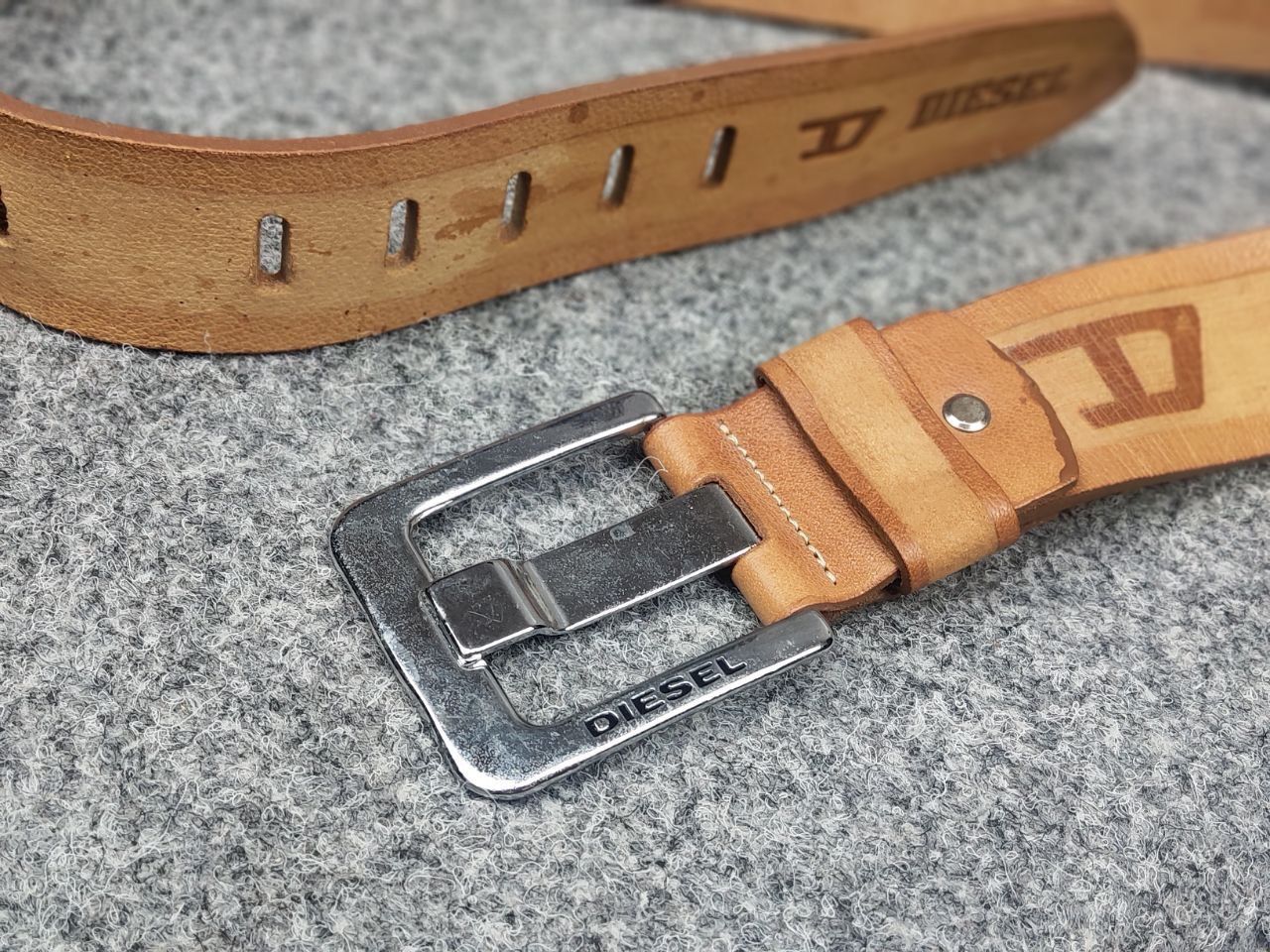 Vintage Vintage Diesel All Logo Y2k Style Brown Leather wide Belt Size ONE SIZE - 7 Thumbnail