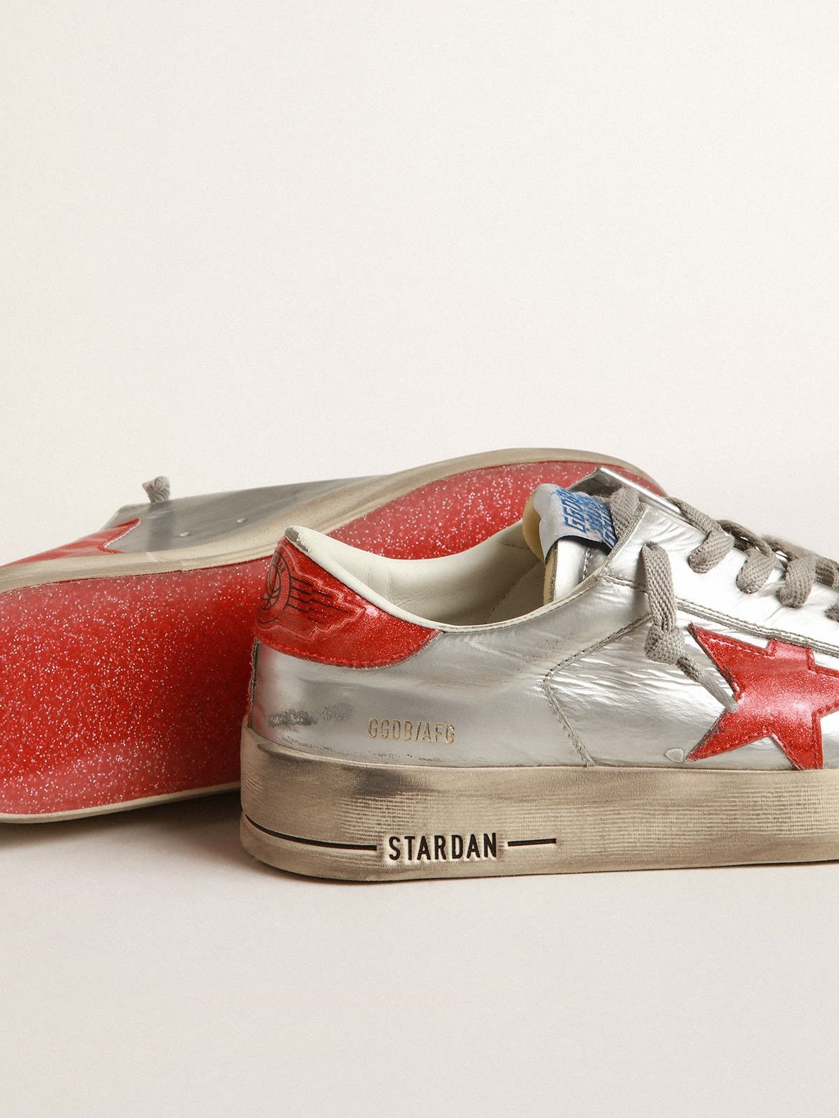 Golden Goose o1w1db10425 Stardan Low-Top Sneakers in Silver/Red Size US 9 / IT 39 - 3 Thumbnail