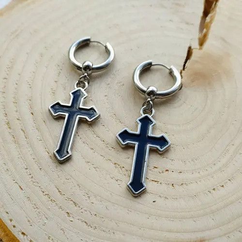 Other Cross Dark Earrings One Pairs Chrome Jewelry Size ONE SIZE - 1 Thumbnail
