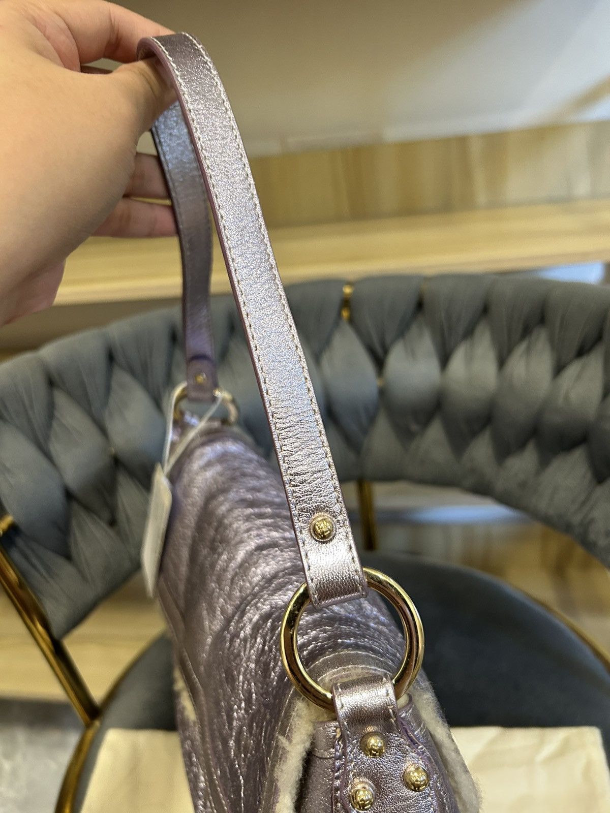 Fendi Fendi Chef Shearling Metallic Purple Sheepskin Small Hobo Size ONE SIZE - 6 Thumbnail