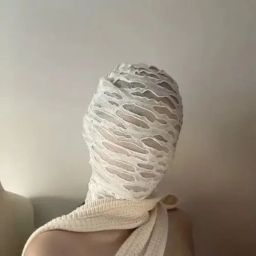 VIBE Fumina x Mami White Trendy Design Ripped Hat Mask Balaclava Size ONE SIZE - 7 Thumbnail