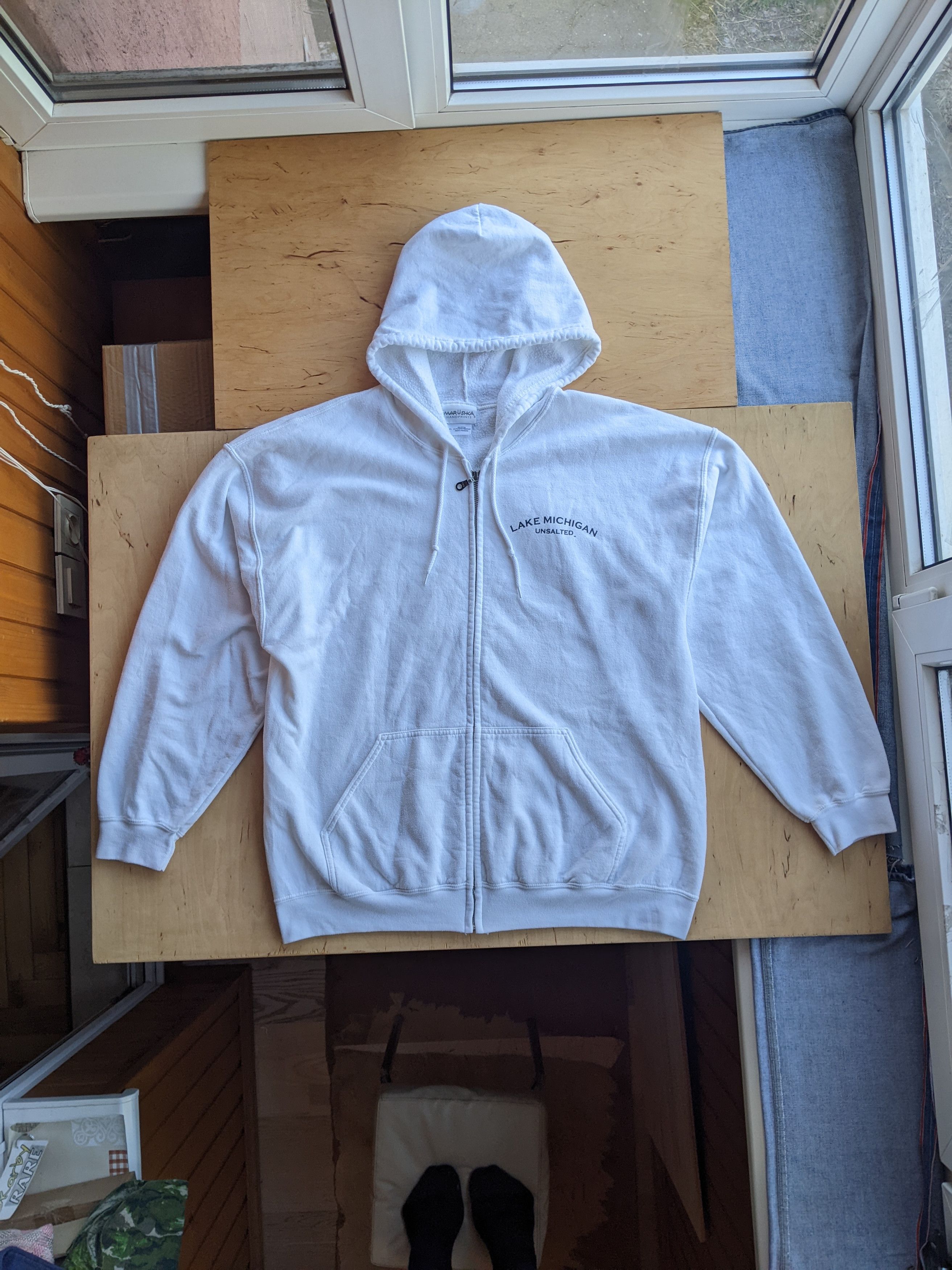Japanese Brand Marushka White Zip Hoodie Handprint Lake Michigan Unsalted Size US XL / EU 56 / 4 - 1 Thumbnail