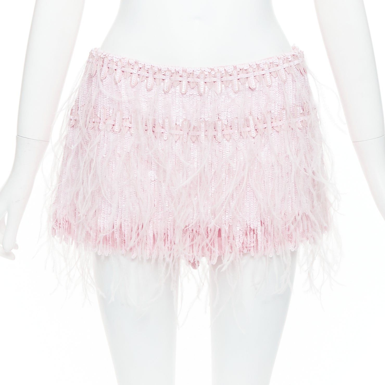 Valentino VALENTINO 2023 baby pink silk sequin ostrich feather mini skirt IT40 S Size 27" / US 4 / IT 40 - 1 Thumbnail