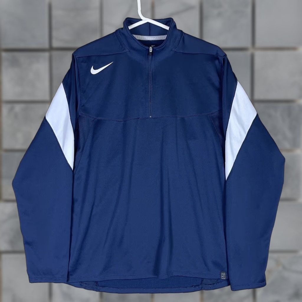 Nike Nike Mens L 1/4 Zip Long Sleeve Mock Neck Blue Logo Shirt Size US L / EU 52-54 / 3 - 1 Thumbnail