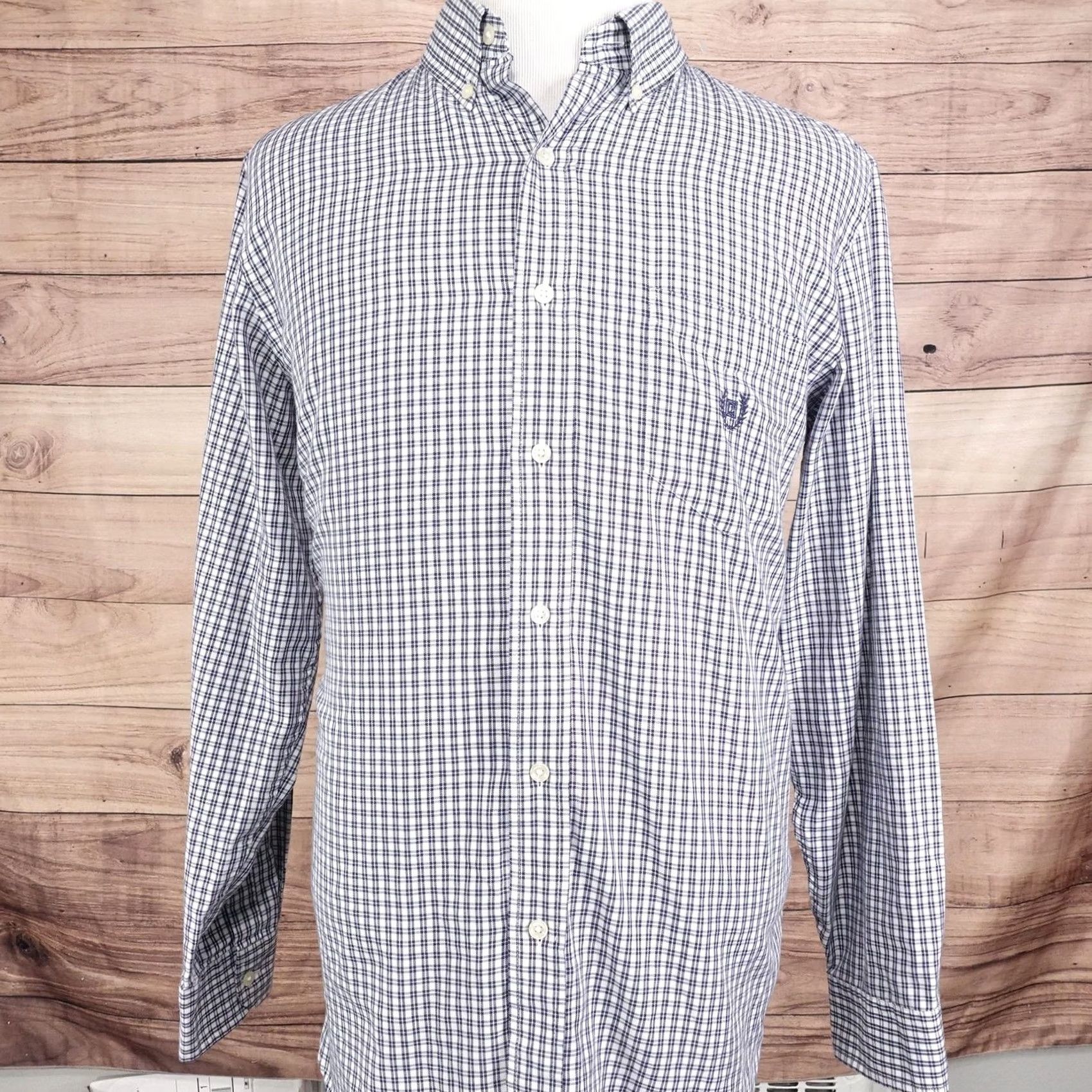 Chaps Chaps Shirt Mens L Blue Check Long Sleeve Button-Up Regular Fit Embroidered Size US L / EU 52-54 / 3 - 3 Thumbnail