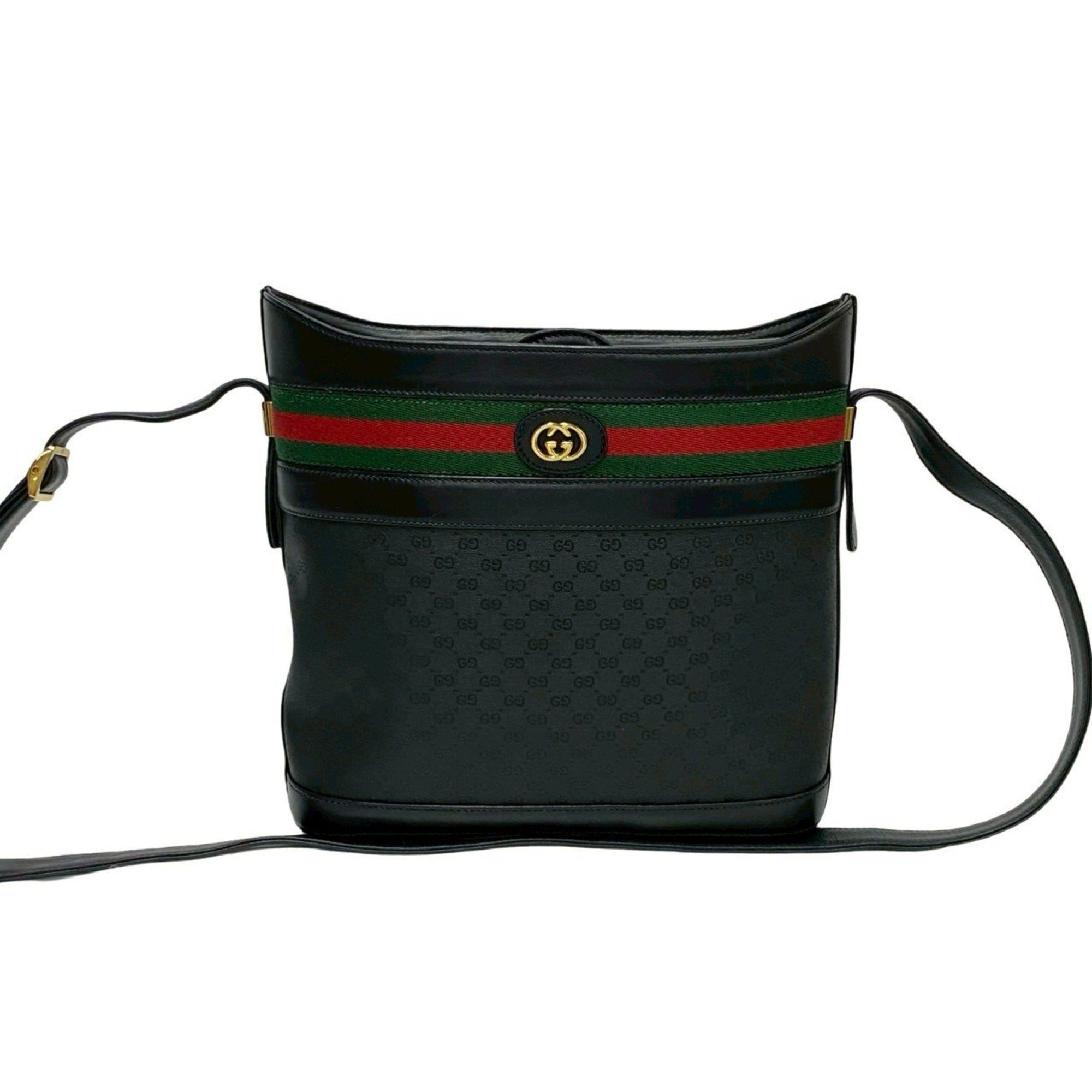 GUCCI Old Gucci Sherry Line Micro GG Logo Leather Shoulder Bag