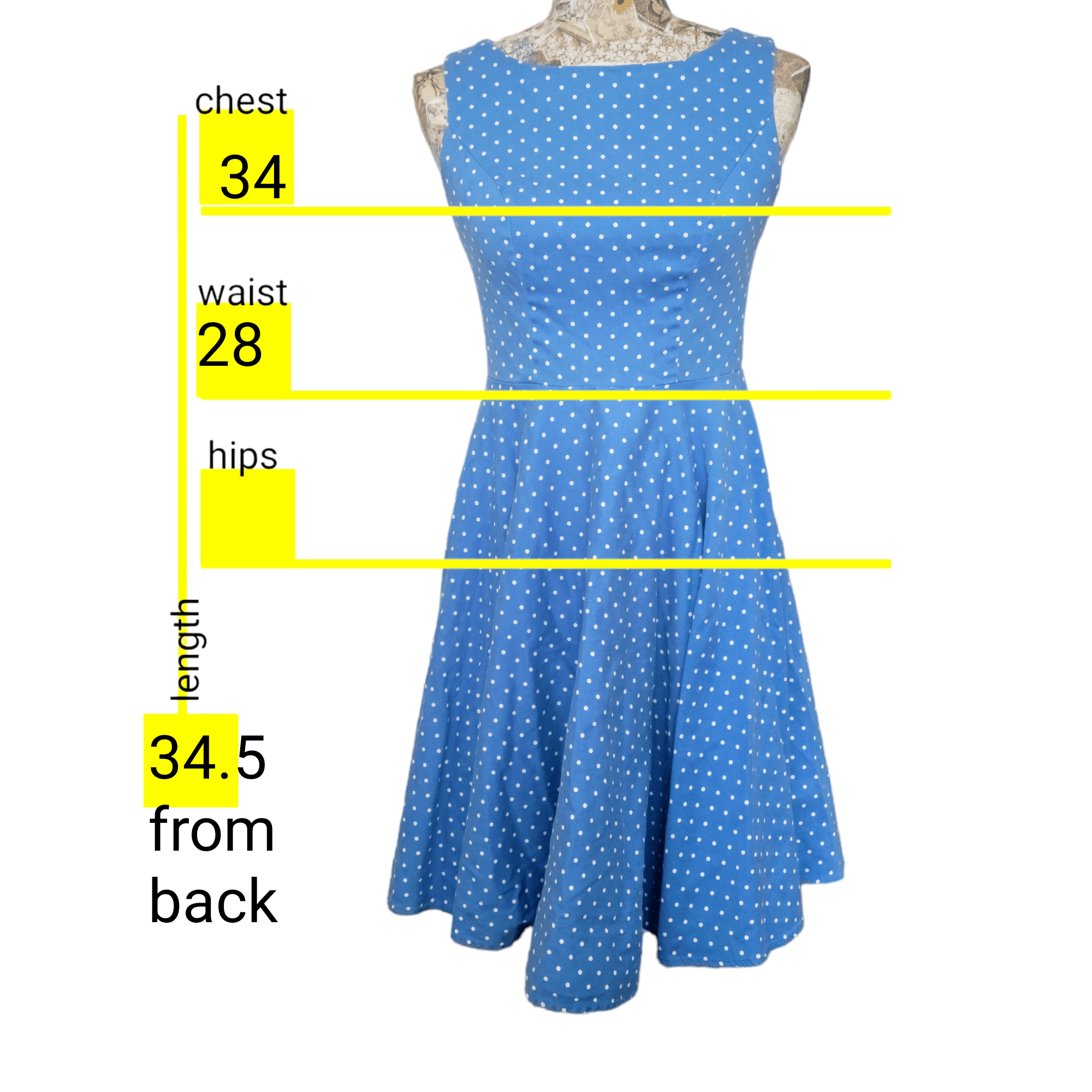 NBDN Nobrandedon Grace Karin Blue White Polka Dot Fitted Bodice Flare Dress Size S / US 4 / IT 40 - 2 Thumbnail