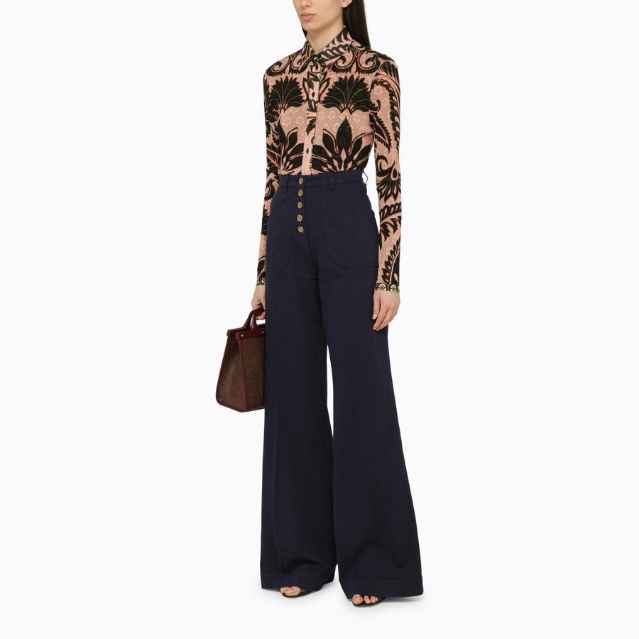Etro o1d2blof0824 Denim Flared Trousers in Dark Blue Size 26" / US 2 / IT 38 - 2 Thumbnail