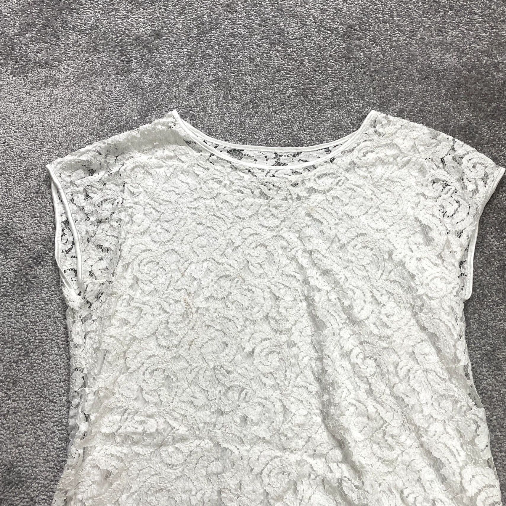 Vintage Cato Blouse Womens Plus 18/20W White Solid Lace Round Neck Lined Rayon Casual Size 3XL / US 20-22 - 3 Thumbnail