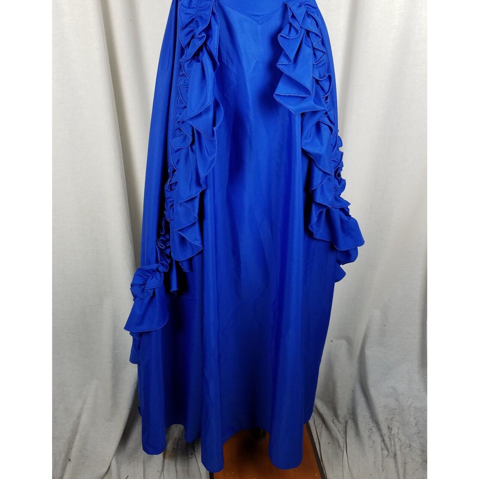 Vintage 70s 80s Royal Blue Ruffled Maxi Full Formal Prom Gown Dress Size L / US 10 / IT 46 - 3 Thumbnail