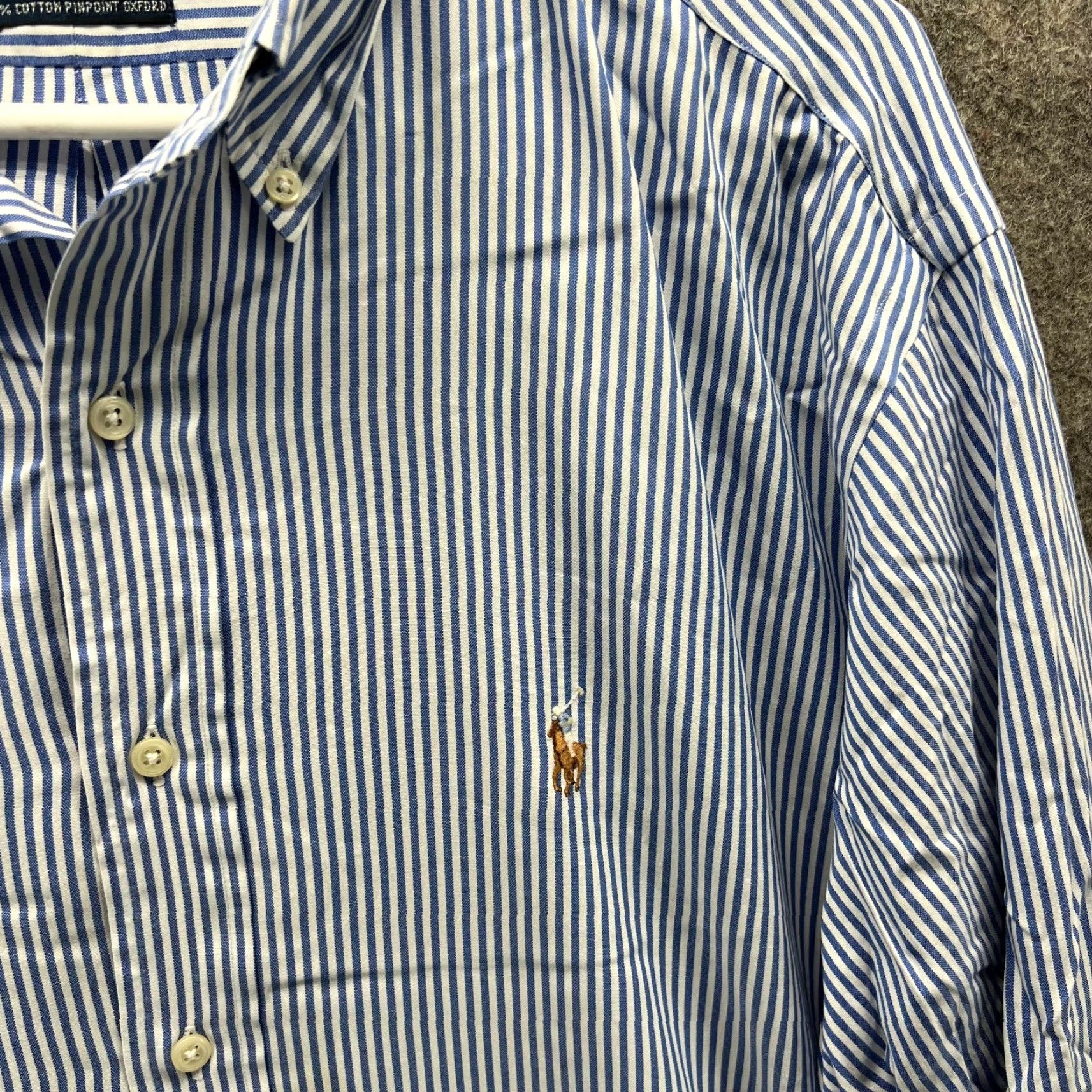 Ralph Lauren VINTAGE Ralph Lauren Shirt Mens 16.5 34 Blue Striped Button Up Pinpoint Oxford Size US XL / EU 56 / 4 - 7 Thumbnail