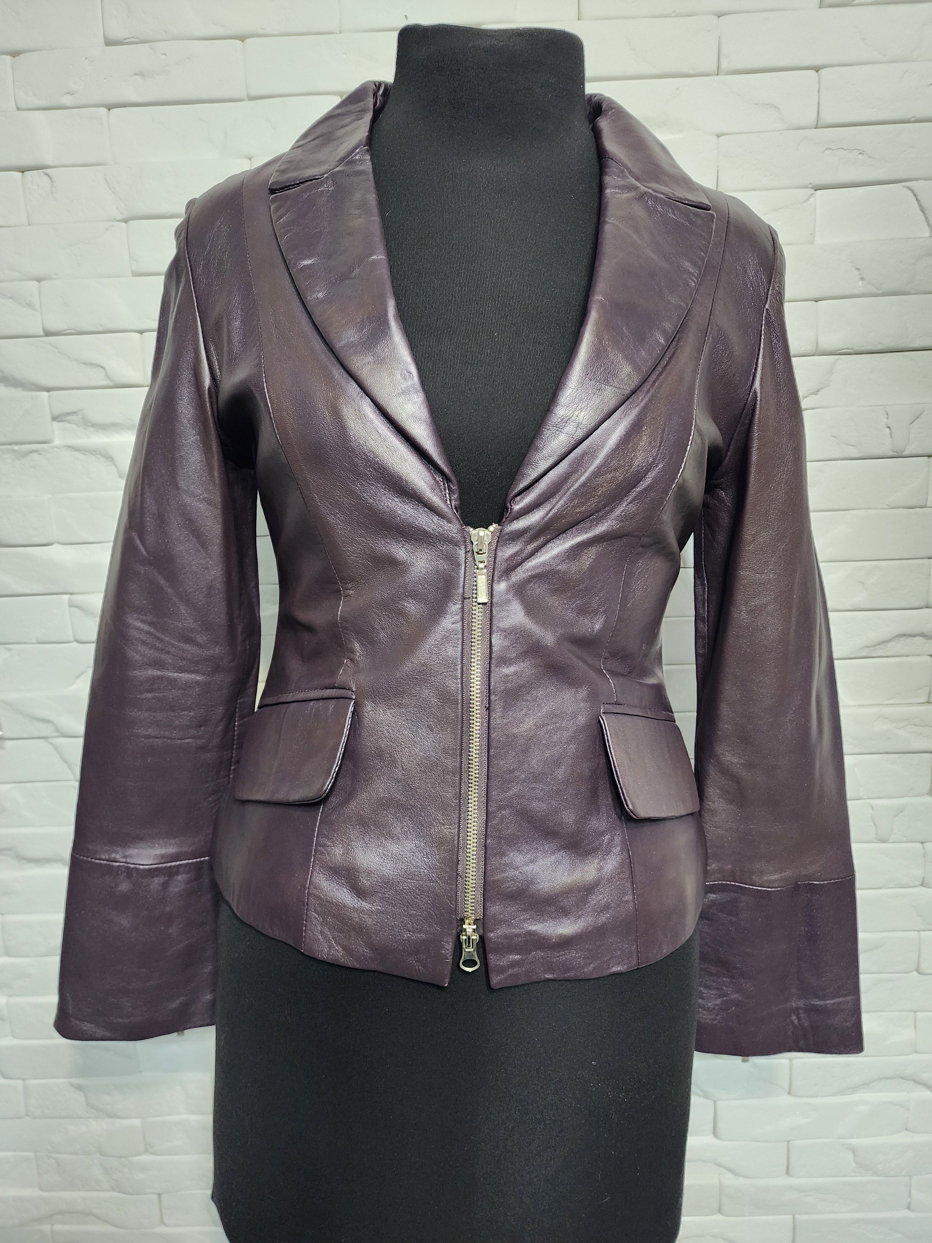Other Purple Leather Jacket: Women's Vintage Styled Jacket Size M / US 6-8 / IT 42-44 - 1 Thumbnail