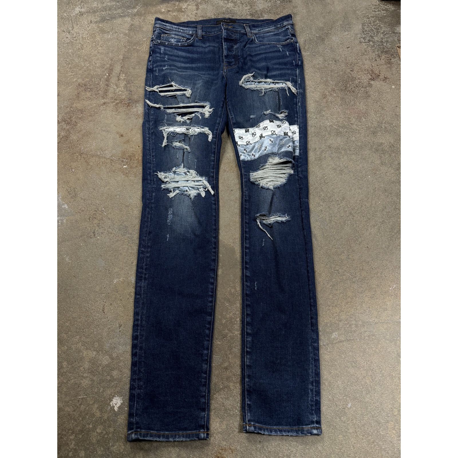 Amiri Jeans Patchwork Navy Paisley Used 36
