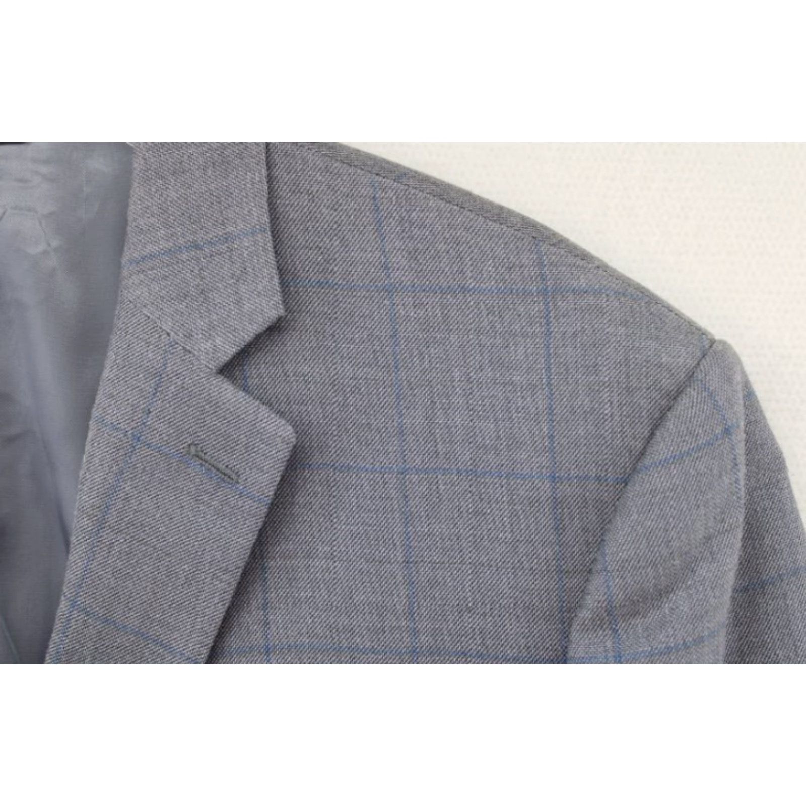 Ralph Lauren Ralph Lauren Blazer Men's 46R Gray W/ Blue Squares Silk Wool Blend Notch Lapel Plaid Size 46R - 3 Thumbnail